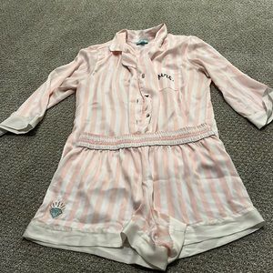 Betsey Johnson size Medium Woman’s Mrs. Pink Stripe Pajama Set Bride Newlywed